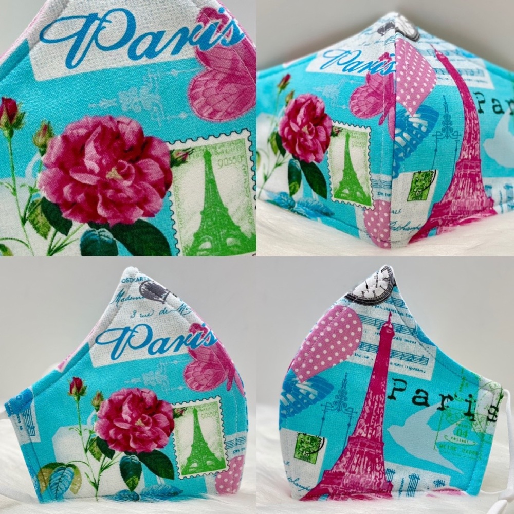 Blue Eiffel Tower in Paris France face mask